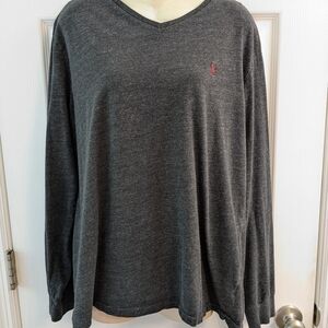 Men's Ralph Lauren Classic Polo Dark Gray V-Neck 100% Cotton Shirt Long Sleeves